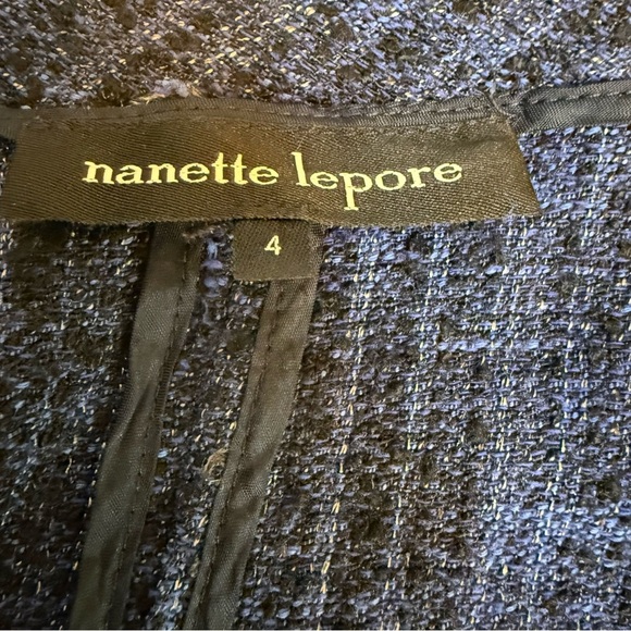 Nanette Lepore | Blue Tweed Asymmetrical Blazer | Sz 4 - Picture 12 of 14